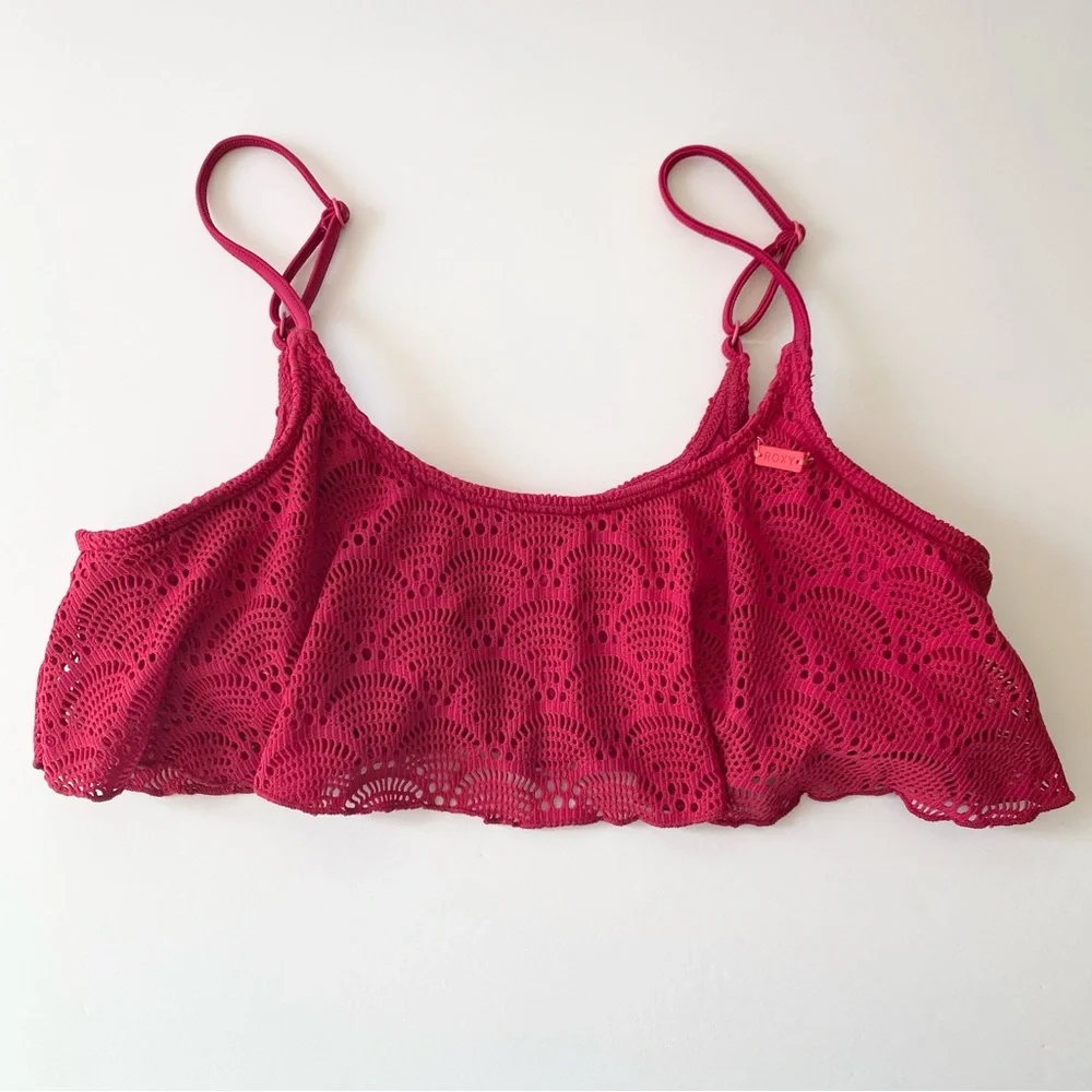Roxy Swim Top size small Crochet‎ Bralette adjustable straps fuchsia